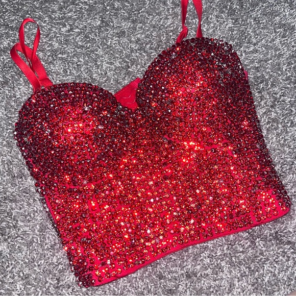 Windsor Tops - Red Sequin Sweetheart corset Top